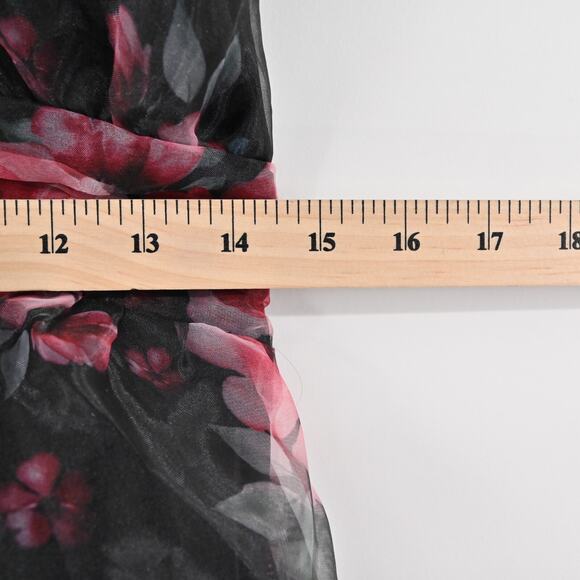 RIHOAS Dress Size S VNeck Floral Print Tiered Layered Halter Midi Black Pink NEW - Picture 12 of 12